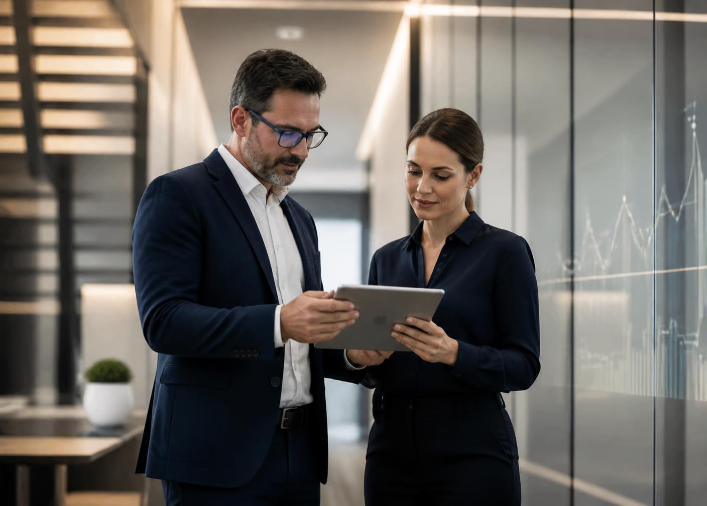 Deux experts informatiques collaborant dans une banque